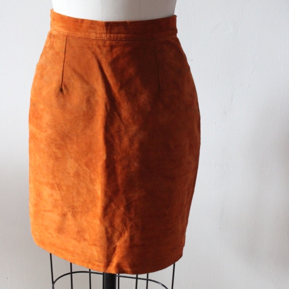 Vintage 1970's Orange Suede Mini Skirt - Picture 1 of 5